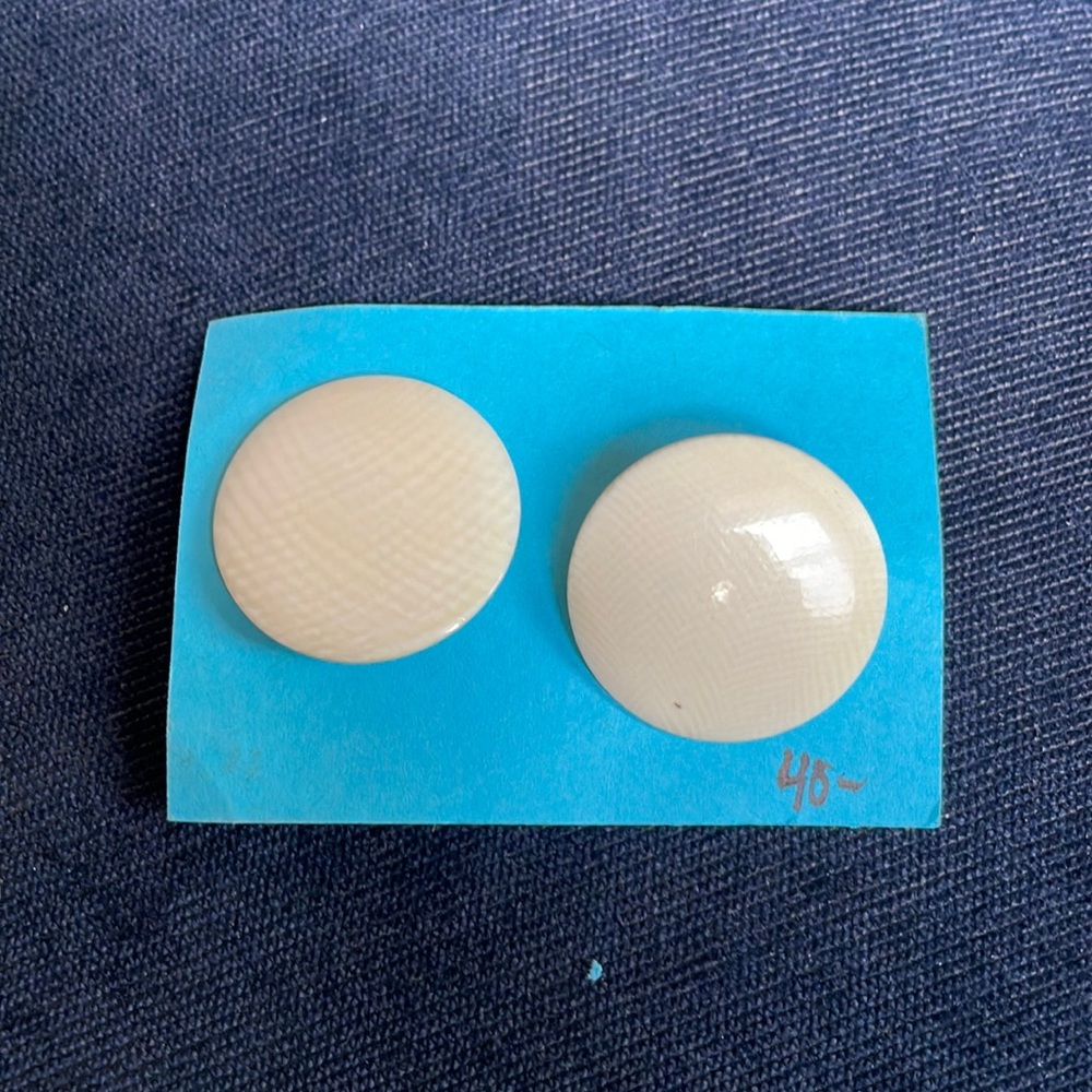 White bone clip on vintage earrings